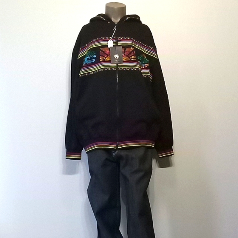 Platinum 2pc Black Hooded Jean Set with Colorful Patterns by Platinum